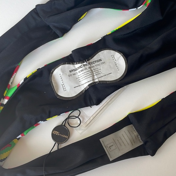 NWT Aztec yellow green tribal print cheeky swim bottom reversible L khongGboon - Picture 6 of 10